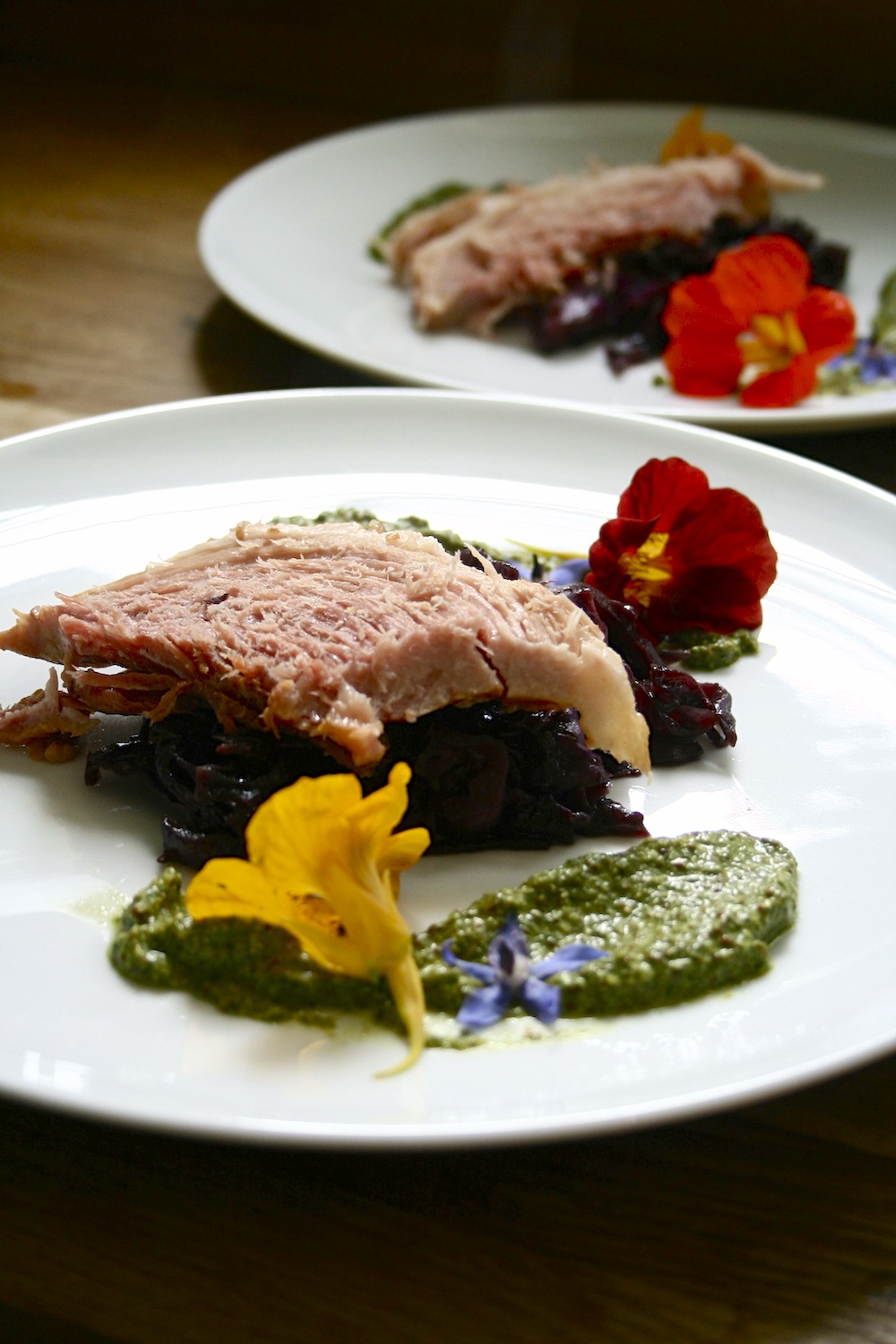 gammon cabbage and mustard sauce
