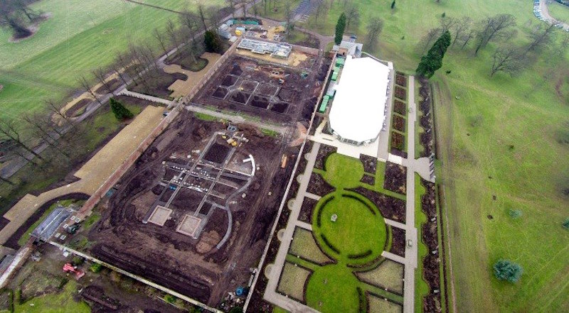 Drone Birds Eye View of the Walled Garden under construction